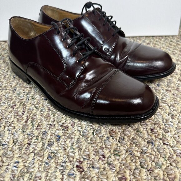 Bostonian Mens SIZE 10 W BURGUNDY Leather Outsole Classics LUXE Oxford Shoes - Picture 2 of 10